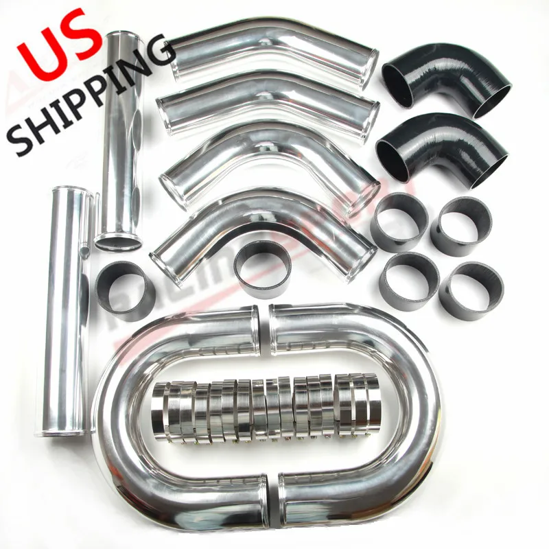 

US Universal 3.5" inch Aluminum Turbo Intercooler Piping Kit Pipes Clamp Coupler