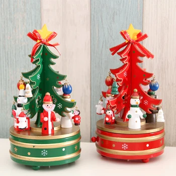 

Christmas Tree Shaped Rotate Wood Music Box Clockwork Design Handmade Music Box Table Decorative Ornaments Christmas Decoration