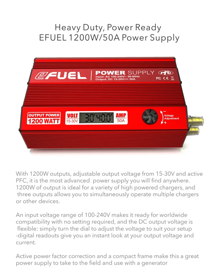 

Hot Skyrc eFuel 50A 1200W 15-30V Switching AC Charger Power Supply LCD Regulated Power Supply PSU High Power High Output