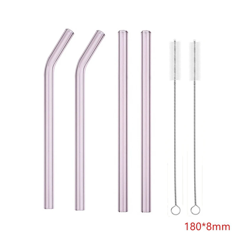 pink 4pcs Стеклянная соломинки многократного использования питьевая стеклянная трубка экологически чистая с чистящей щеткой для бара холодных напитков события партия поддерживает поставки - Цвет: pink 4pcs