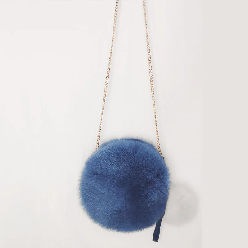 Blue Hairball Осень-зима, новая сумка из лисьего меха, маленькая круглая сумка с помпоном, настоящая меховая сумка, круговой шарик для волос, сумки через плечо - Цвет: Blue Hairball
