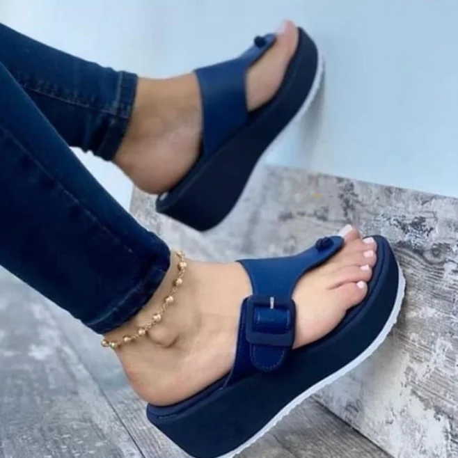 New Women Wedges Sandals Summer Casual Muffin Slip on Platform Flip Flops Ladies Sandals Party Peep Toe Sandals Sandalias Mujer