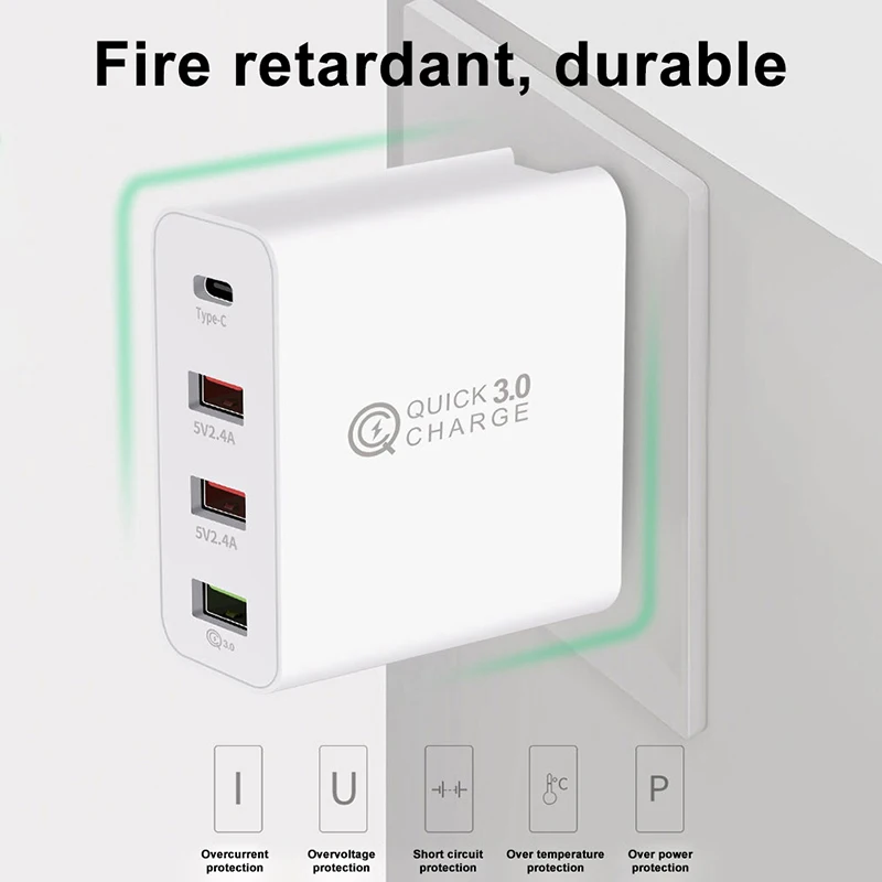 4-Порты и разъёмы USB Зарядное устройство адаптер быстрой зарядки QC3.0 для путешествий на мобильный телефон для быстрого настенного Зарядное устройство VH99