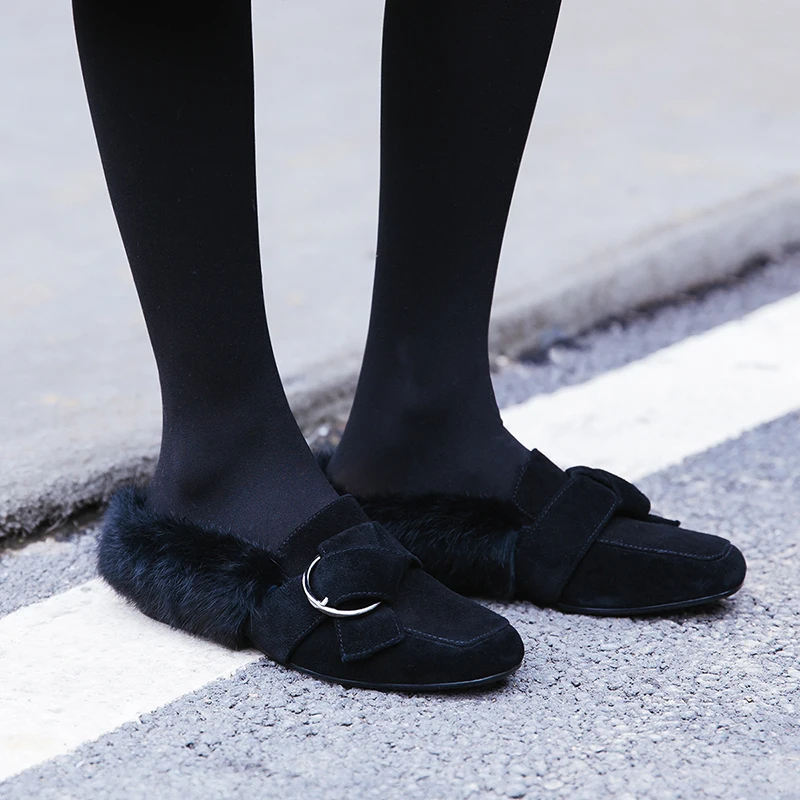 

Salu Women Shoes Real Wool Slip on Woman Loafers Solid Color Lazy People Shoes Fashion Fur Shoes Winter Warm Shoes Ladies Flats