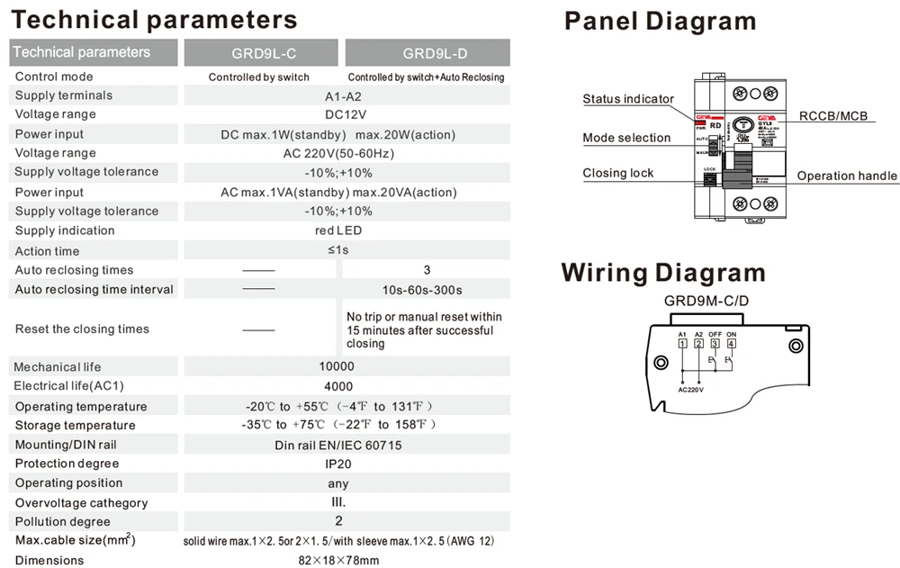 religador esperto, RCCB, RCD, ELCB, GRD9L, RS485, 4P, 40A, 63A