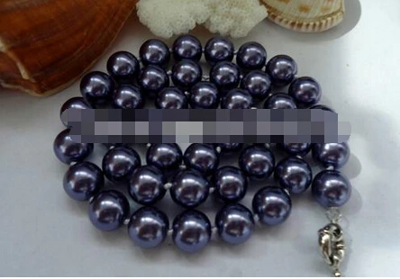 01352 10mm Blue Sea Shell Pearl Round Necklace