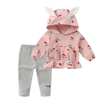 

Baby Girls Long Sleeve Cherry Print Baby Girls Cute Blouse Pants Sets Autumn Hoodie Sweatshirt Tops+Pants Trouser Costume Set