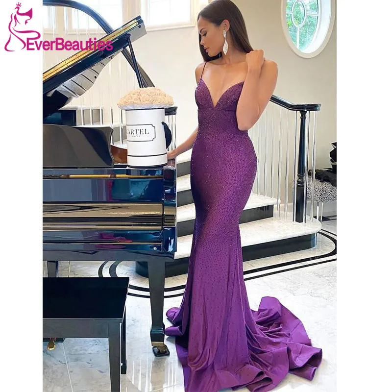 

Mermaid Sequins Evening Dresses 2021 V-Neck Long Prom Gown Abiye Vestido De Festa Sexy Backless Robe De Soiree