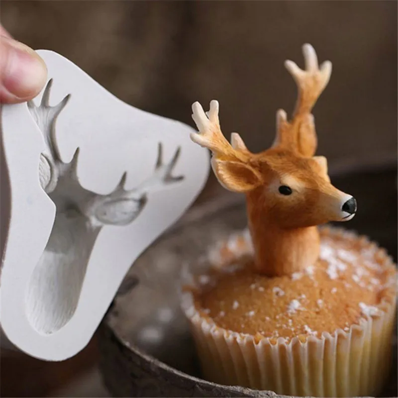 3D голова оленя форма Рождественский олень помадка силиконовые формы для торта для мыла кекса выпечки украшения инструменты шоколадные формы