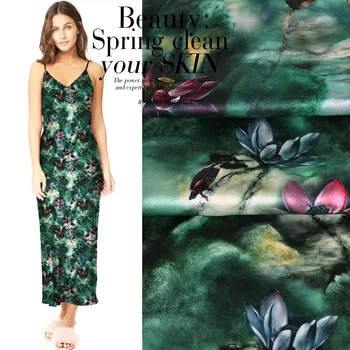 

2 Meter Mulberry Natural Silk Fabric Dress Cloth Stretch Satin Green Purple Lotus