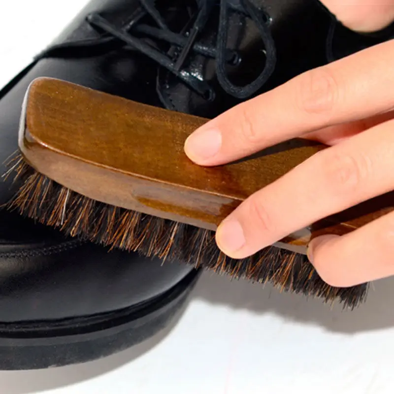 shoe brushes Professional Practical HorseHair Shoes Shine Polish Buffing Brush Wooden 