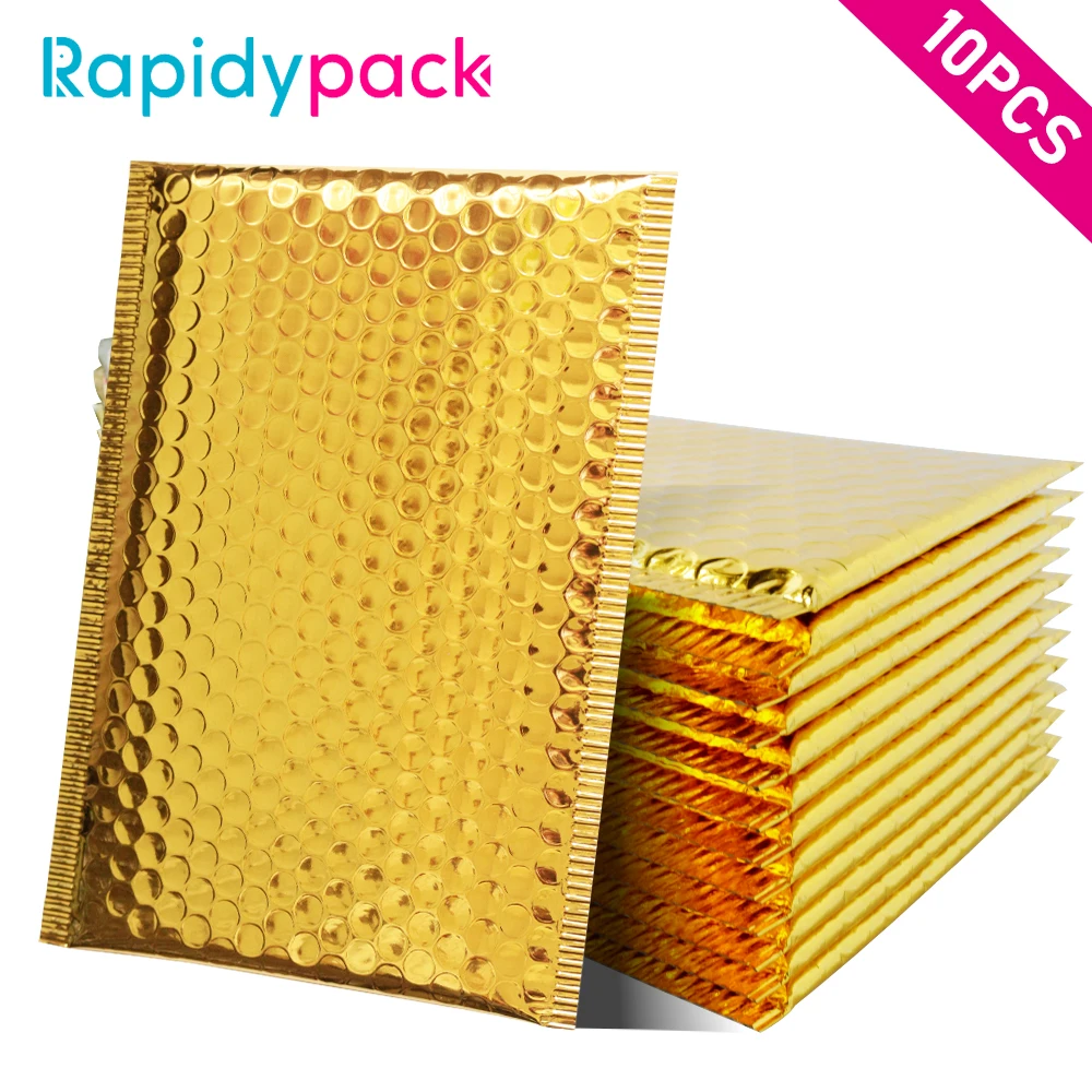 10PCS/Pack Gold Metallic Bubble Mailers Foil Bubble Bags Aluminized Postal Wedding bags Gift Packaging Padded Shipping Envelopes