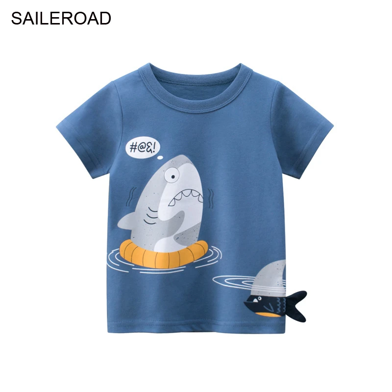 Children Kids Boys Summer T Shirts Shark Printed Baby Cotton Tops Party Costumes 