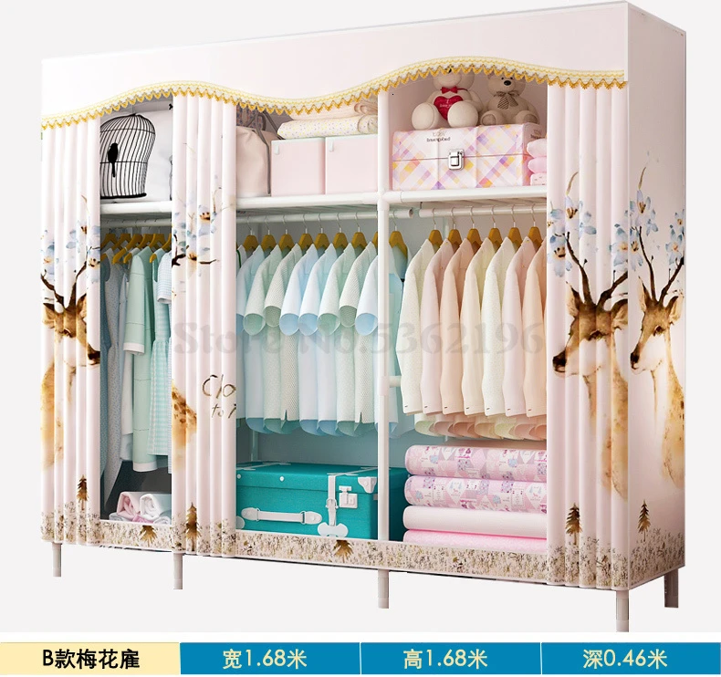 Wardrobe Simple Cloth Wardrobe Steel Pipe Thickening Reinforcement Thickening Assembly Double Steel Frame Storage Wardrobe