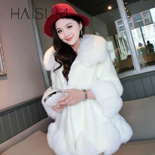 Женское пальто из искусственного меха, зимнее теплое, 3 вида искусственного лисьего меха, короткий круглый вырез, подол в форме лотоса, подол для молодых леди, новинка, Nv039