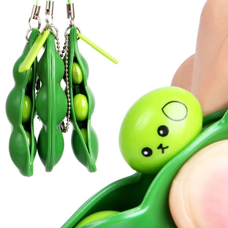 Stress Relief Toy Anti-Anxiety Toy Adults Autism Pea Pod Keyring Squeezy Bean 1x 