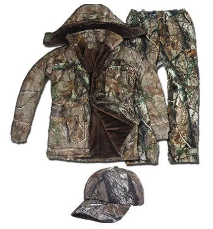 Jacket Pant Cap Мужской зимний бионический Камуфляжный теплый костюм для альпинизма, походов, охоты, стрельбы, водонепроницаемый костюм, уличная камуфляжная плюшевая одежда - Цвет: Jacket Pant Cap