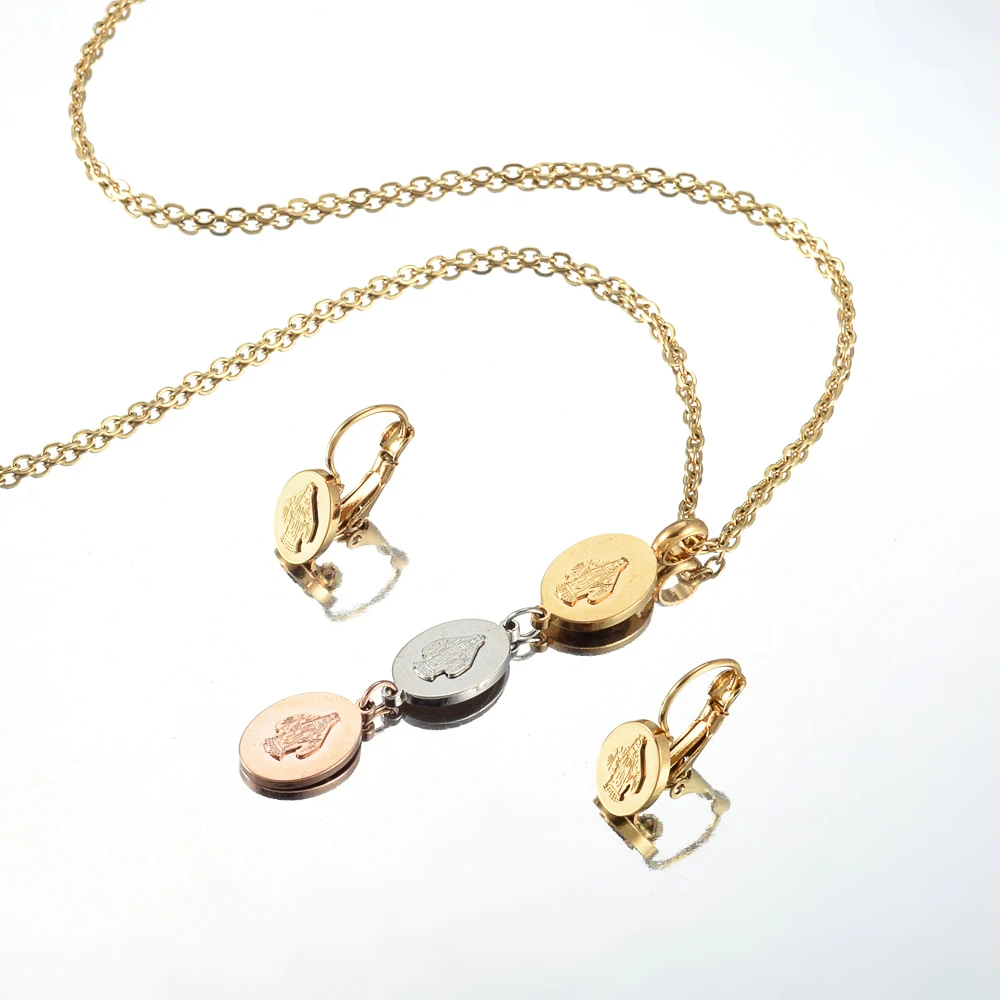 

053 Jewelry Set For Women Gold Color Multiple Our Lady Pendant Design Necklace Stud Earrings Party Jewelry 2020