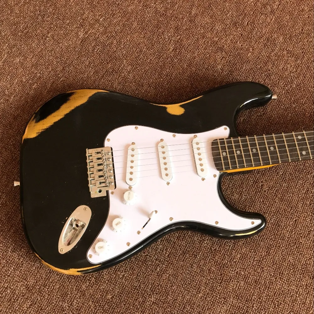 Ручной работы 6 струн палисандр гриф электрогитара, черный цвет gitaar relics от hands guitar ra. Реальные фотографии