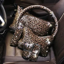 Леопардовый принт универсальный инструмент переключения ручного тормоза переключения ремня безопасности комплект для девочек автомобиль Стайлинг руль 38 см аксессуары