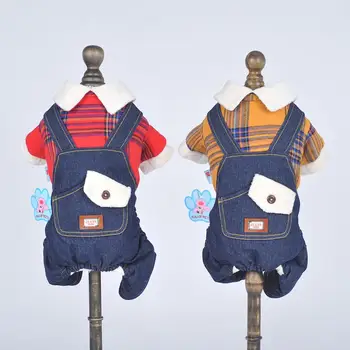

New Dog Cat Warm Jumpsuit Rompers Denim Pants Pet Puppy Coat Jacet Apparel Outfit for Dogs Cats