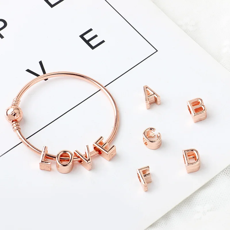 Rose Gold Letter Charms A-z Bead Fit 