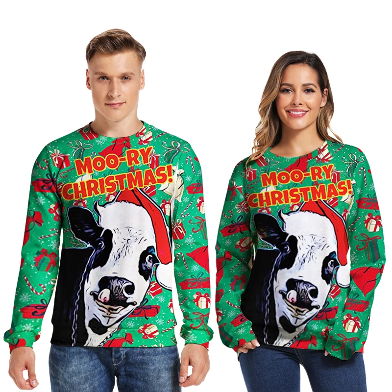 18 цветов унисекс цифровой Рождество 3D печатных круглый вырез пуловер с длинным рукавом Повседневные свободные топы Плюс Размер мужские и