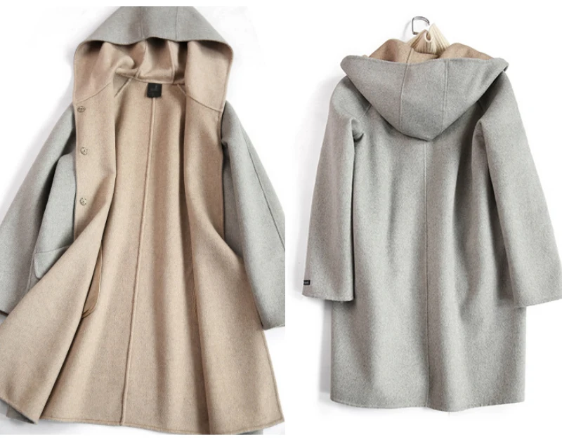 Шерстяное пальто Женская Длинная зимняя куртка повседневная верхняя одежда однотонное пальто с капюшоном для женщин