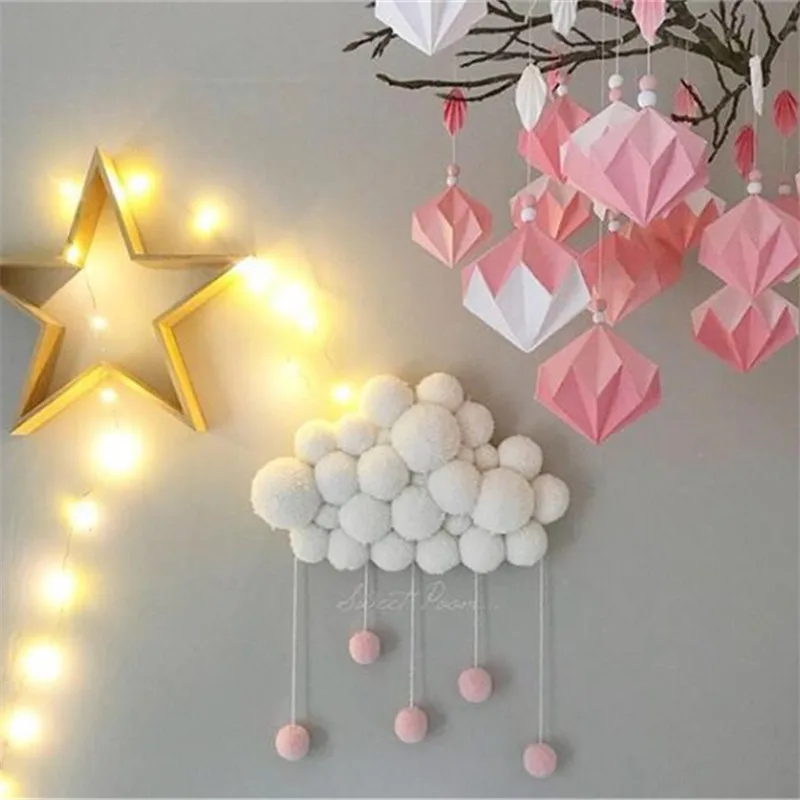 

Creative Hanging Soft Cotton Balls Decorations Nordic Exquisite Hand Knitting Multi-Color Children Girls Room Wall Ornaments