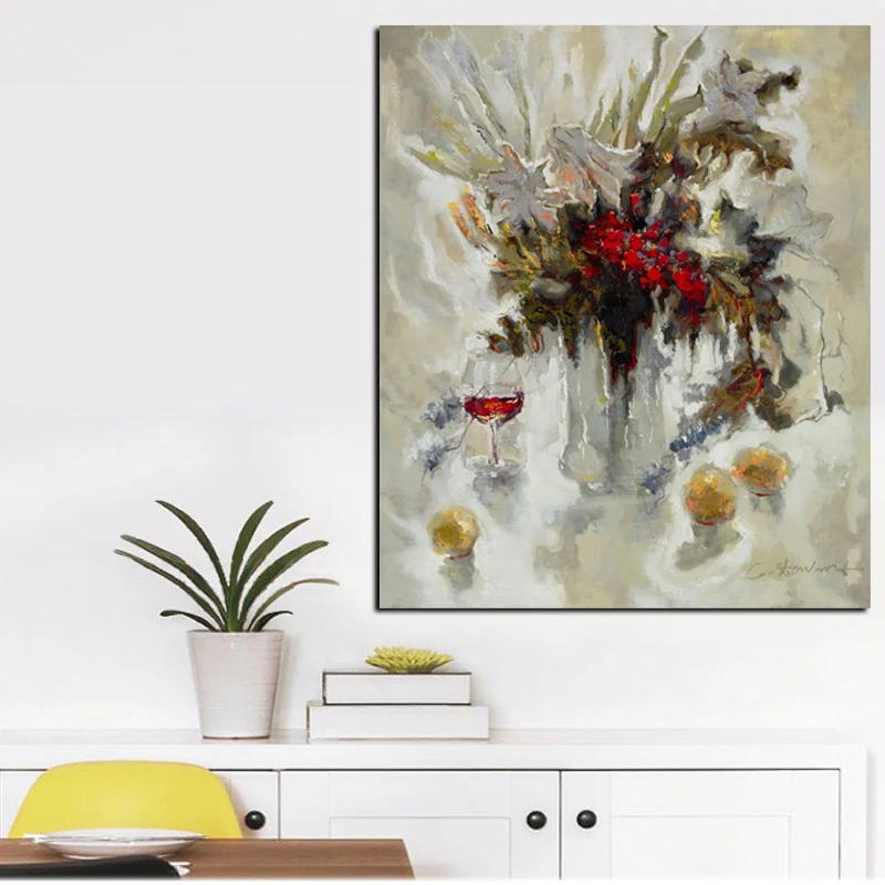 Big Size Abstract Flowers in Vase Oil Painting Print on Canvas Modern Minimalist Orchid Poster Art Wall Picture Cuadros Decor (6)
