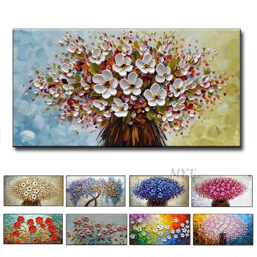 Günstig 100% handgemalte moderne wohnkultur wand kunst bild weiß rosa Kirschblüte baum dick palette messer ölgemälde auf leinwand