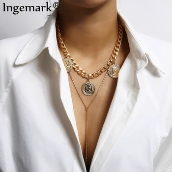 

Ingemark Vintage Big Coin Pendant Choker Necklace Women Colar Punk Gypsy Long Chain Clavicle Necklace Jewelry Collier Femme 2020