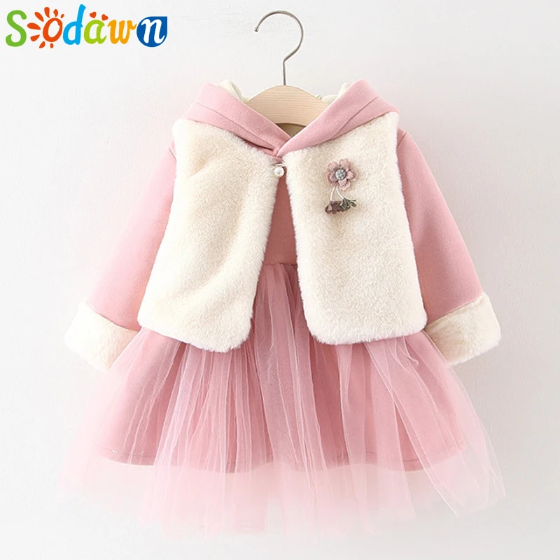 Sodawn Kids Girl Clothes Girl Dress Winter Baby Girl Clothing Sets Infant Toddler Costume Vest+Plaid Dress 2pcs Clothing Sets