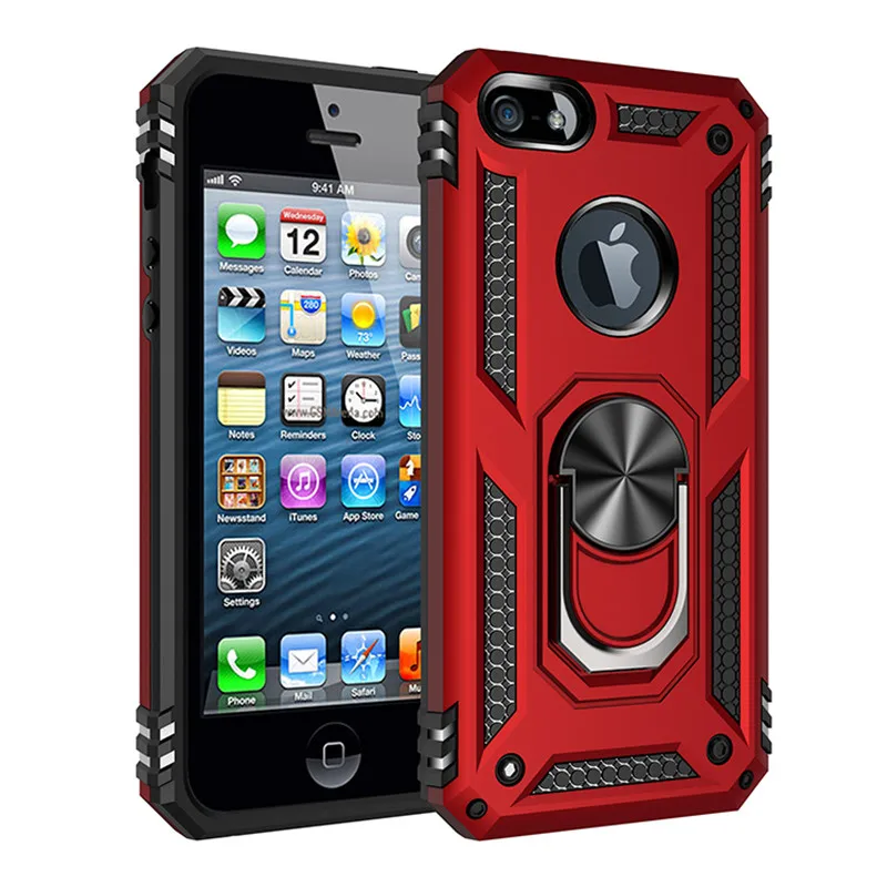 

For iPhone 5 5S SE Phone Case Finger Magnetic Ring Holder Cover Armor Anti-Fall Shockproof Soft Edge Kickstand Phone Shell Coque