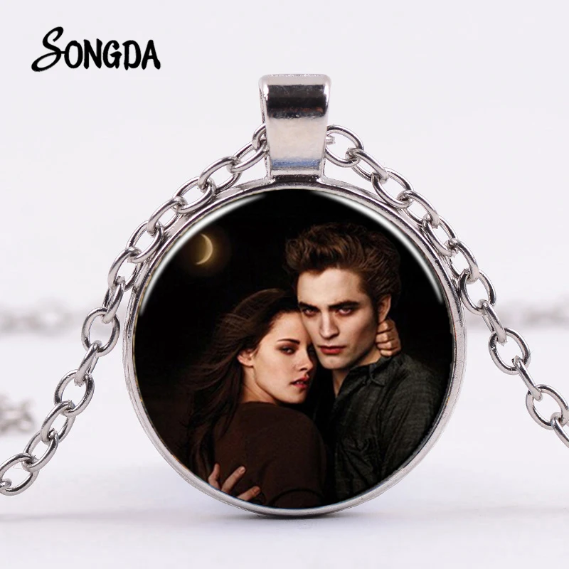 Classic Twilight Portrait Moon Night Necklace Glass Dome Pendant Silver Color Chain Men Women Wearing Jewelry | Украшения и