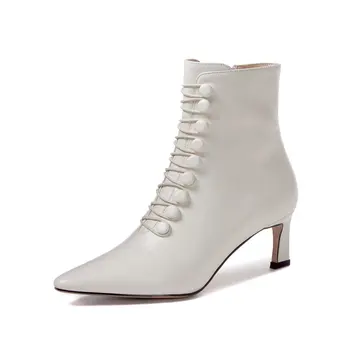 

2020 New genuine leather Autumn Winter Ankle Women Boots Fashion Zipper Female Thin Heels Women Shoes Night Club Shoes Woman