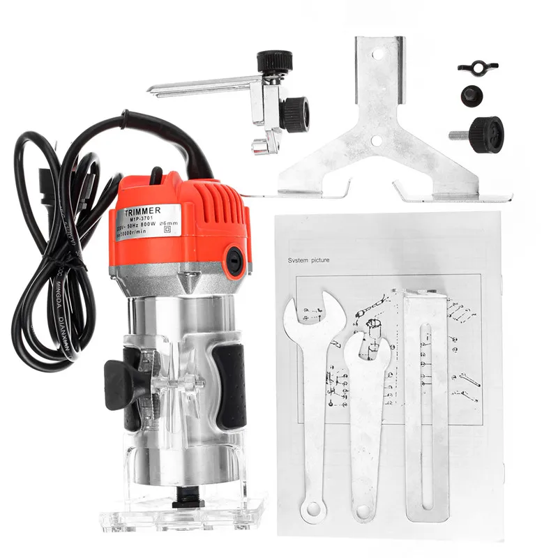 220V 800W 30000RPM Electric Hand Router Trimmer Wood 6.35mm 0.25 Inch Electric Trimmer Router Joiners Power Tools For Woodwork