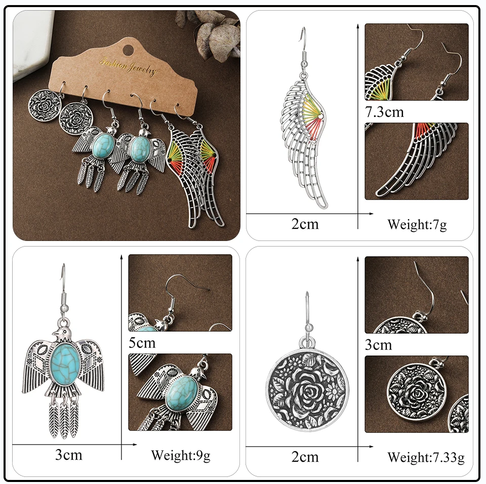 41 Style Silver Rose Gold Color Earrings Ethnic Bohemia Vintage Mixed Styles Long Leaf Big Round Circle Shell Shape Wooden Stones Beads Geometric Bronze Met (9)