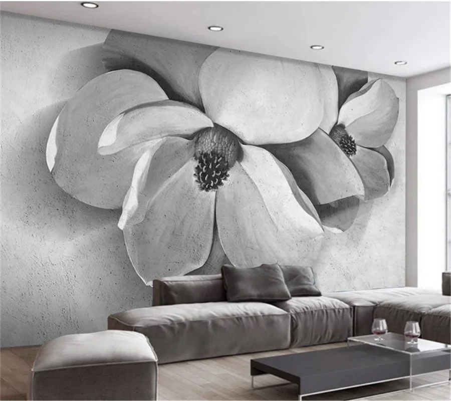 

wellyu Customized wallpaper 3d modern minimalist cement gray industrial style three-dimensional flower rose background wallpaper