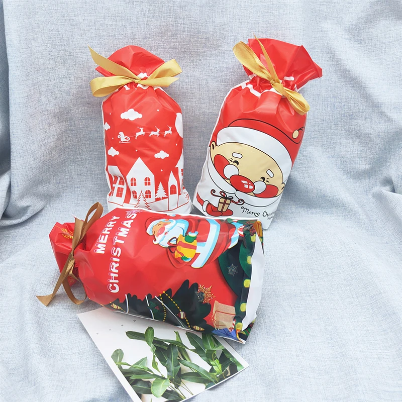 10pcs Merry Christmas Gift Bags Santa Claus Xmas Tree Packing Bags Happy New Year Christmas Candy Bags