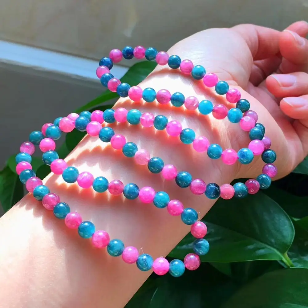 

Natural Red Blue Tourmaline Bracelet Necklace 3 Laps Clear Round Beads 5.6mm Crystal From Brazil Necklace Healing Stone AAAAA