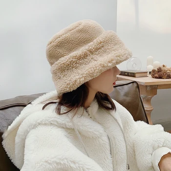 

Hat female plush fisherman hat female Japanese autumn and winter all-match warm basin hat