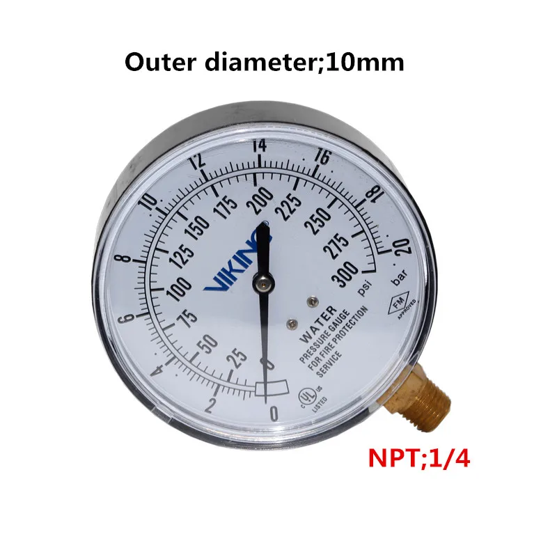 Пожарный манометр 35-W1005P-02L-XUL воды 20BAR/300PSI
