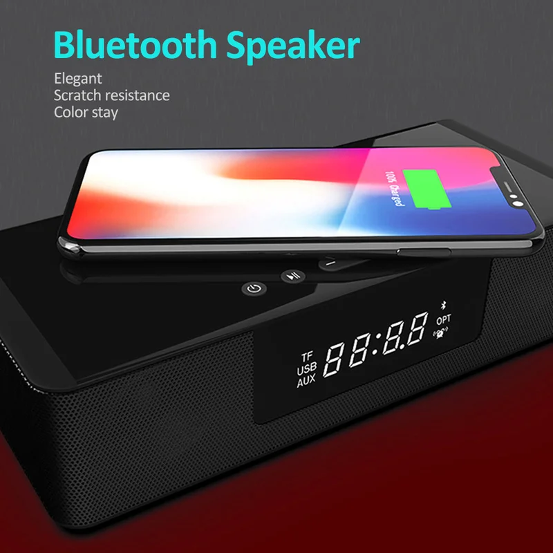

Portable 10W Wireless Charger USB Fast Charging Bluetooth Speaker/FM Radio Alarm Clock Multifunction Remote Control Dropshipping