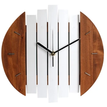 

Botique-Wooden Wall Clock Modern Design Vintage Rustic Shabby Clock Quiet Art Watch Home Decoration