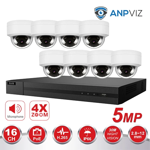 16ch 5MP Dome IP Camera NVR KIT H.265 Hikvision OEM POE 4K NVR 8/16pcs Outdoor POE Video Surveillance Audio Cameras - Цвет: 8 VF Dome KIT