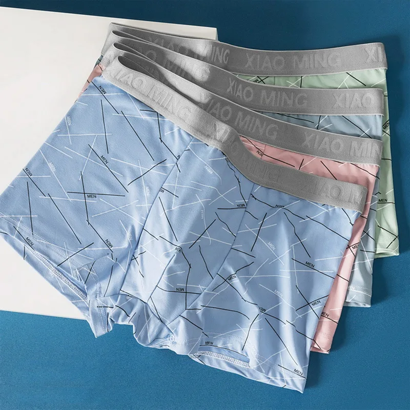 

Men'S Panties Cotton Boxer Briefs Mid-Waist Comfortable Underwear Large Size Printed Trendy Male Underpants