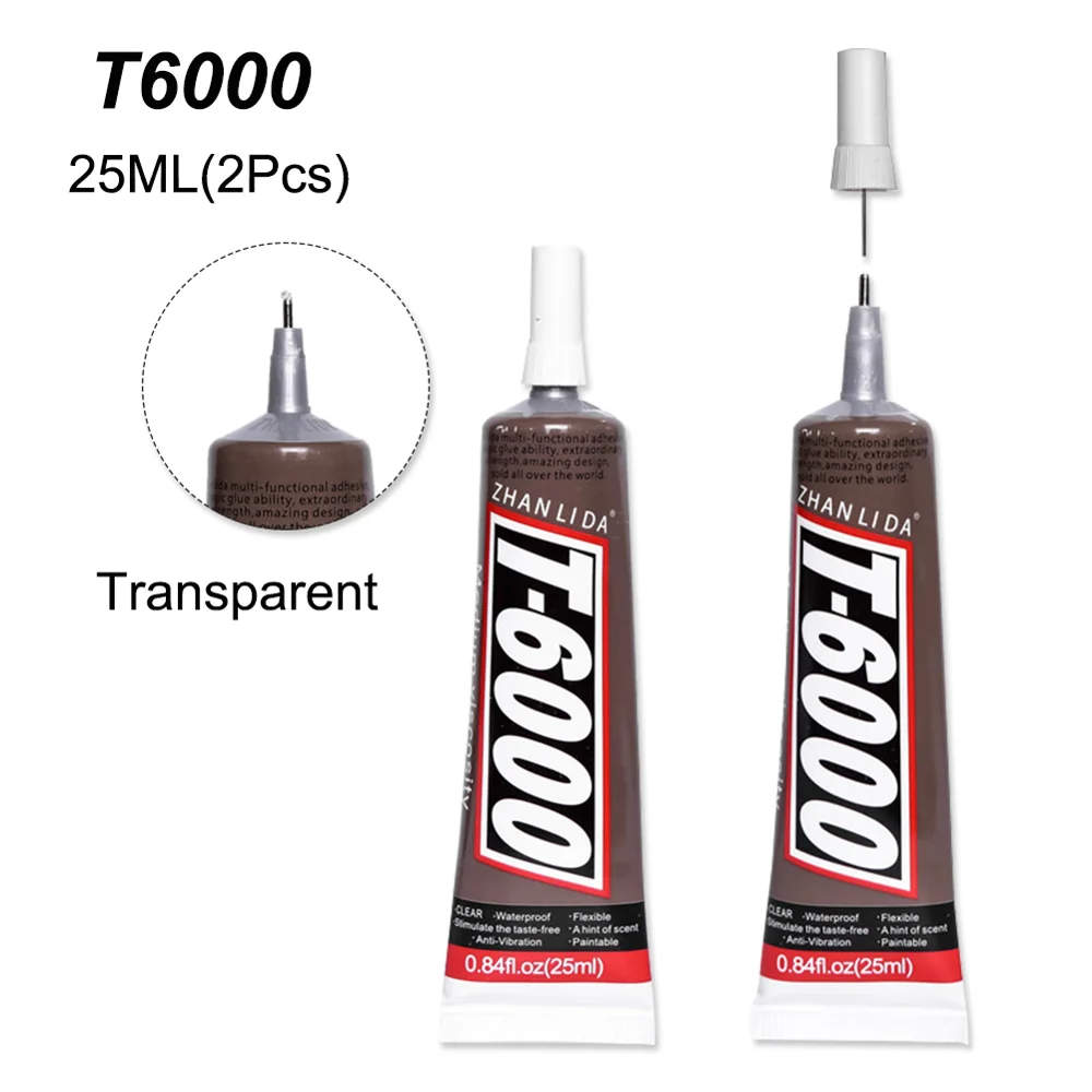 

2Pcs 25ML T6000 Glue Thermal Epoxy Adhesive Scrapbooking Accessory Tool Textile Touch Screen Phone Cover Display Repair b7000 Uv