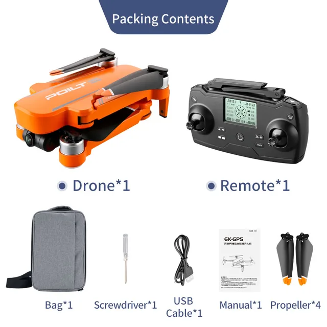 JJRC X17 Dron 5G WiFi FPV 6K HD Camera 2-Axis Gimbal GPS Optical Flow Positioning Brushless Motor Foldable RC Quadcopter RTF Toy Orange