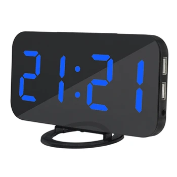 

Digital Alarm Clock,6.5 Inch LED Display with USB Charger Ports,Auto Dimmer Mode Easy Snooze Function,Modern Mirror Desk Wall Cl
